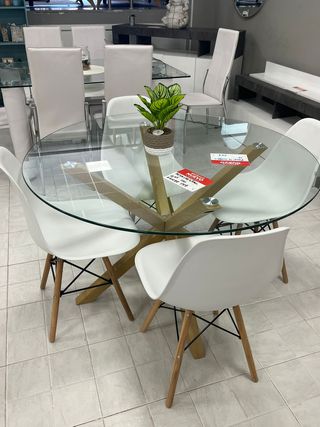 Mesa Comedor Cristal y Madera Redonda