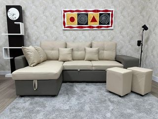 Sofá Cama Beige y Gris Tela