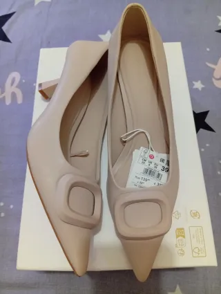 Zapatos Zara Tacon Beige Talla 39