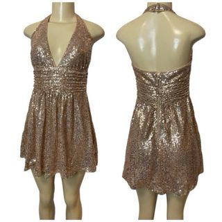 Vestido corto lentejuelas dorado