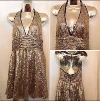 Vestido corto lentejuelas dorado