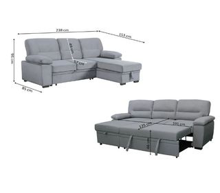 Sofá Cama Chaise Longue Gris 238x153cm