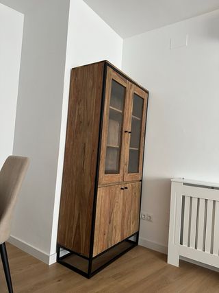 Vitrina Madera Maciza Cristal Negra Marrón