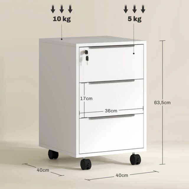 Cajonera de oficina 3 cajones blanca