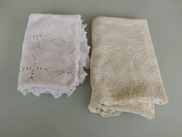 2 Colchas Cuna Ganchillo Blancas