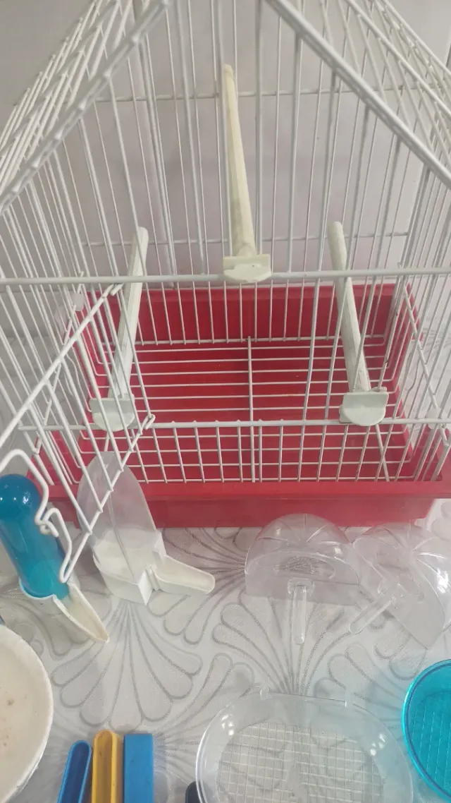 Jaula para pájaros con accesorios