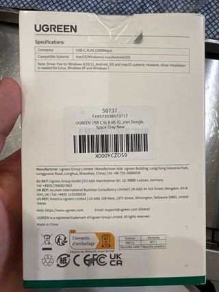 Adaptador UGREEN USB-C a Ethernet Gigabit