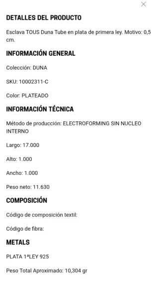 Pulsera Tous Duna Tube Plata