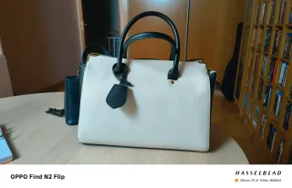 Bolso de mano mujer beige y negro