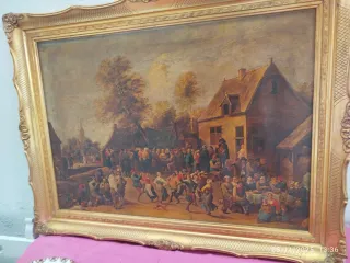 Cuadro antiguo escena popular