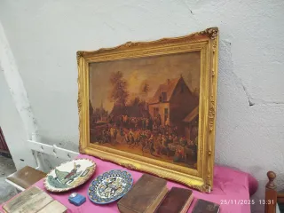 Cuadro antiguo escena popular