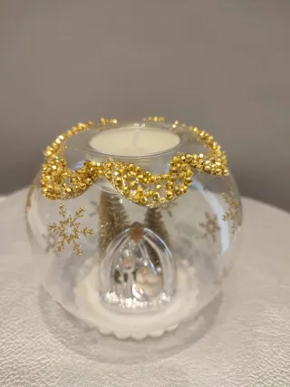 Portacandele Natale Vetro Oro