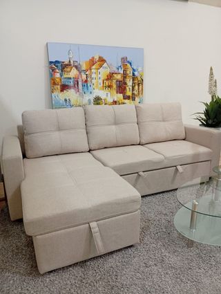 Sofá cama chaise longue con arcón