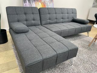 Sofá-cama chaise-longue gris oscuro