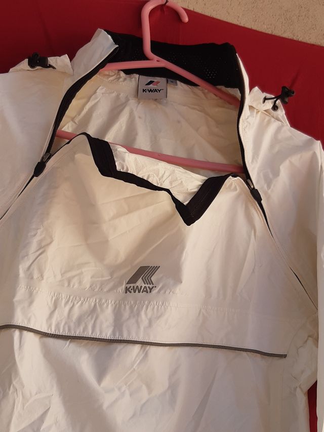 K-Way Anorak Bianco Impermeabile Tg M Cappuccio