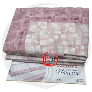 Set Lenzuola Flanella Matrimoniale Rosa/Bianco