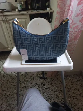 Borsa Fendi Monogram Denim Blu Beige