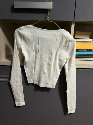 Top Zara Blanco Manga Larga Ruched