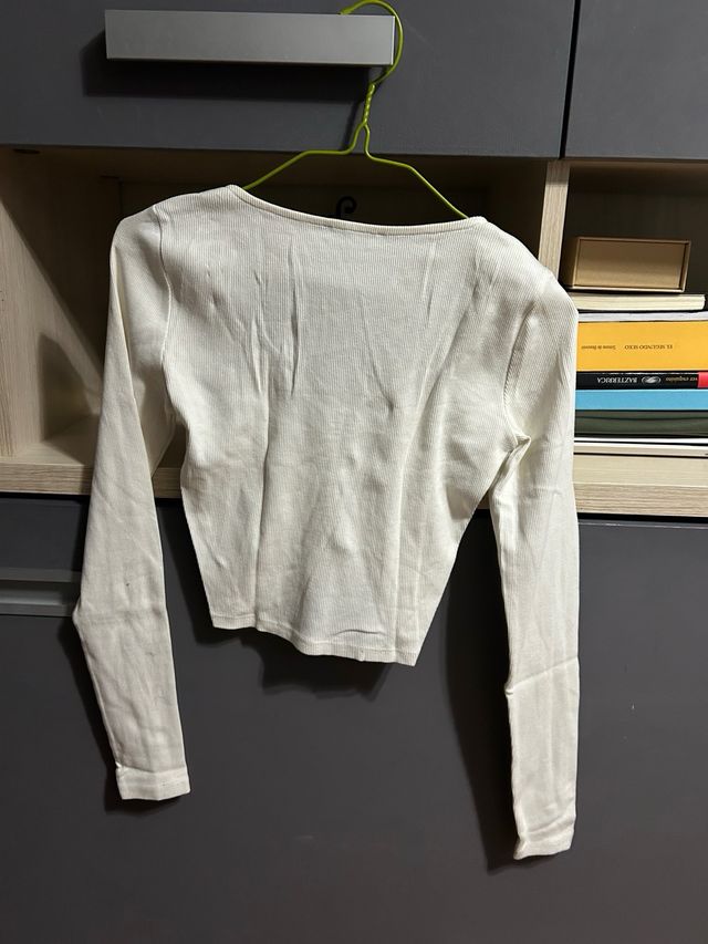 Top Zara Blanco Manga Larga Ruched