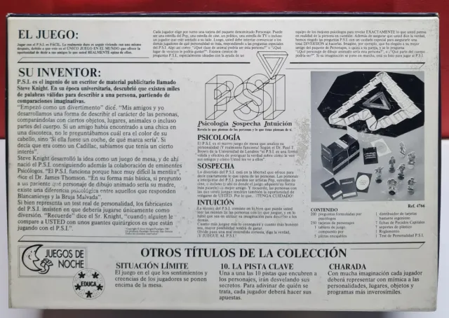 Juego de mesa PSI Psicología Sospecha Intuición NU
