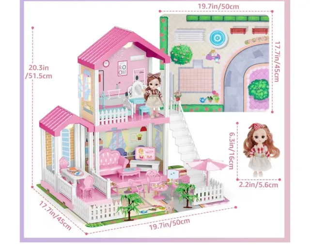 Casa de muñecas rosa con luz