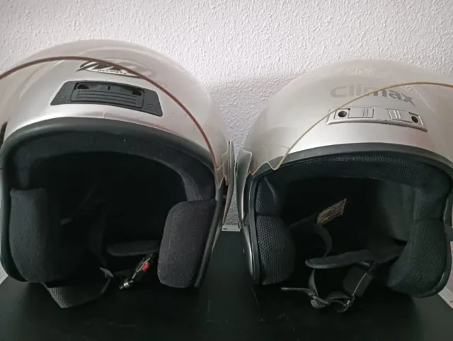 Set 2 Cascos Moto Plateados con Bolsa