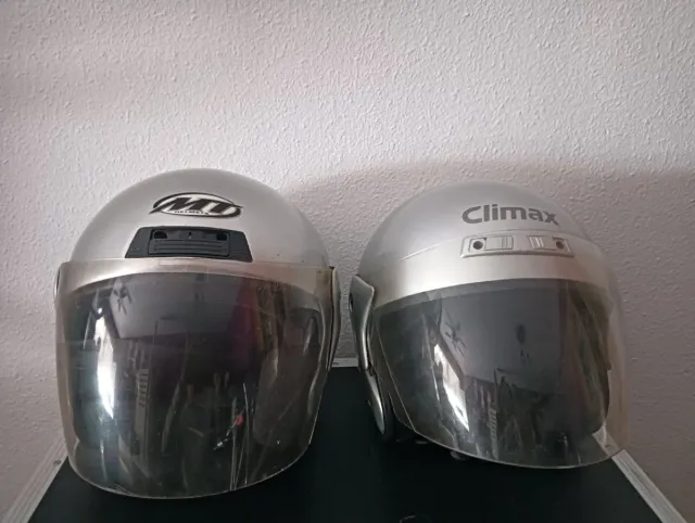 Set 2 Cascos Moto Plateados con Bolsa