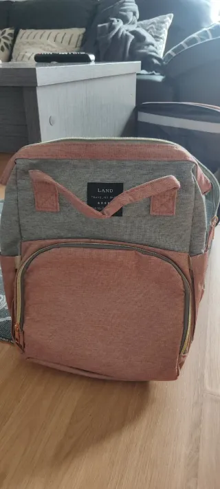 Mochila cambiador bebé multifunción gris/rosa