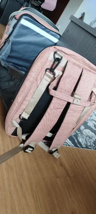 Mochila cambiador bebé multifunción gris/rosa