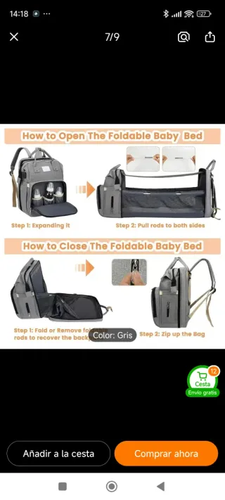 Mochila cambiador bebé multifunción gris/rosa