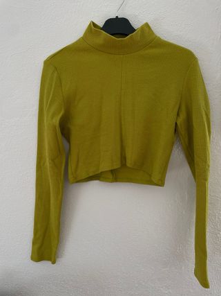 Top manga larga cuello alto verde/amarillo