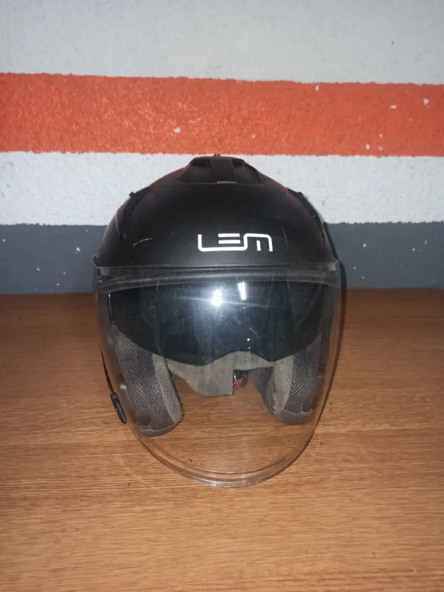 Casco Moto LEM Negro con Visera Transparente