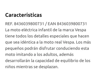 Moto Eléctrica Vespa Niños 3-8 Años