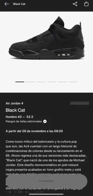 Jordan 4 Retro Black Cat Talla 42