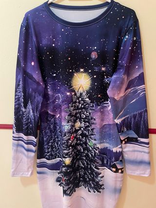 Vestido Navideño con Estampado de Árbol