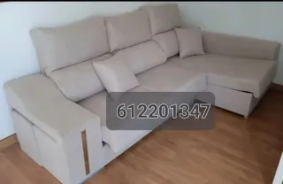 Divano Chaiselongue in Tessuto Antimacchia Aqualine, Ideale per Famiglie e Animali Domestici, Sedili Scorrevoli e Schienale Reclinabile, Include 2 Pouf e Cuscini, Grigio Scuro/Grigio Chiaro/Beige