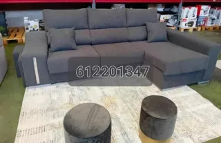 Divano Chaiselongue in Tessuto Antimacchia Aqualine, Ideale per Famiglie e Animali Domestici, Sedili Scorrevoli e Schienale Reclinabile, Include 2 Pouf e Cuscini, Grigio Scuro/Grigio Chiaro/Beige