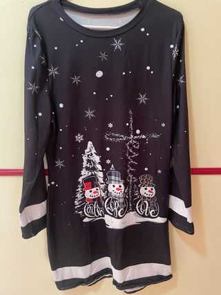 Vestido Navideño Negro Muñecos Nieve