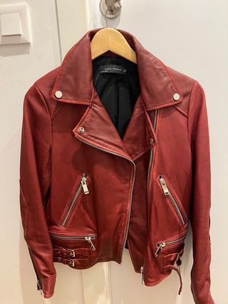 Chaqueta cuero sintético Zara Roja Talla S