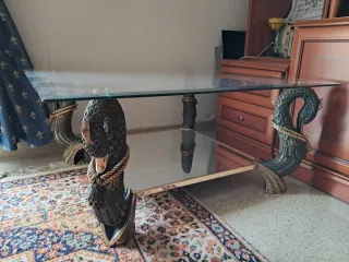 Mesa centro cristal cisnes dorados