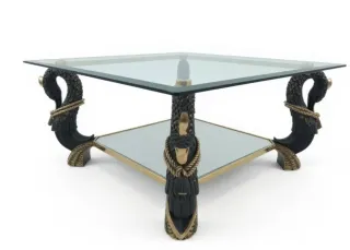 Mesa centro cristal cisnes dorados