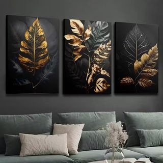3 QUADRI Stampe Tele CANVAS Poster Moderni Foglie