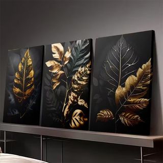 3 QUADRI Stampe Tele CANVAS Poster Moderni Foglie