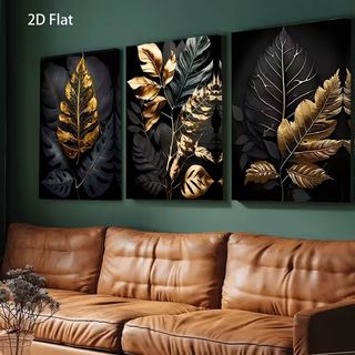 3 QUADRI Stampe Tele CANVAS Poster Moderni Foglie