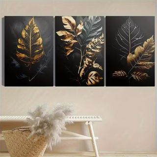 3 QUADRI Stampe Tele CANVAS Poster Moderni Foglie