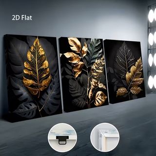 3 QUADRI Stampe Tele CANVAS Poster Moderni Foglie