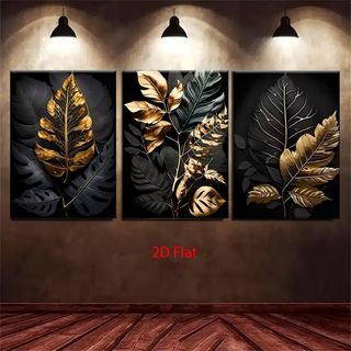 3 QUADRI Stampe Tele CANVAS Poster Moderni Foglie
