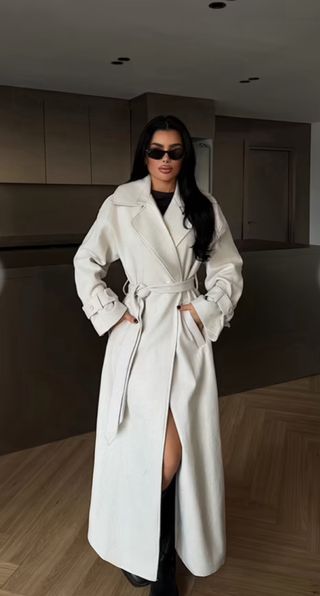 Cappotto lungo bianco elegante monopetto lungo