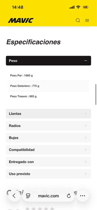 Ruedas Mavic Cosmic S42 Disc Carbono