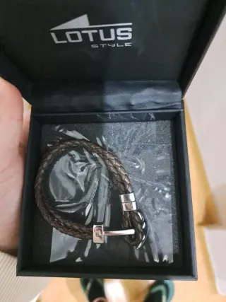 Pulsera Lotus Hombre Cuero Marrón y Plata